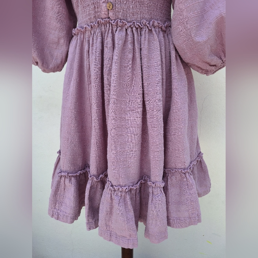 Free People Lavender Puff Sleeve Smocked Mini Dress - Picture 4 of 11